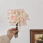 FSARCAN 5-Bloom Rose Bouquet — White with Pink Edges