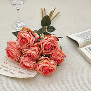 FSARCAN 7-Bloom Antique-Edge Rose Bouquet — Deep Pink