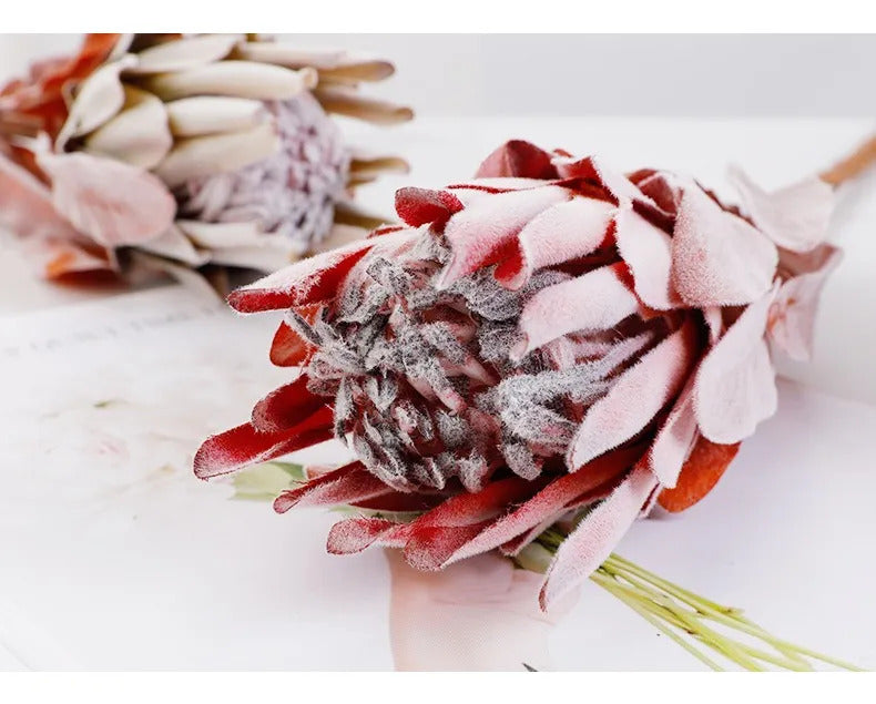 Vintage American Protea 인공 꽃 | Rustic Flocked 스템 홈 데코