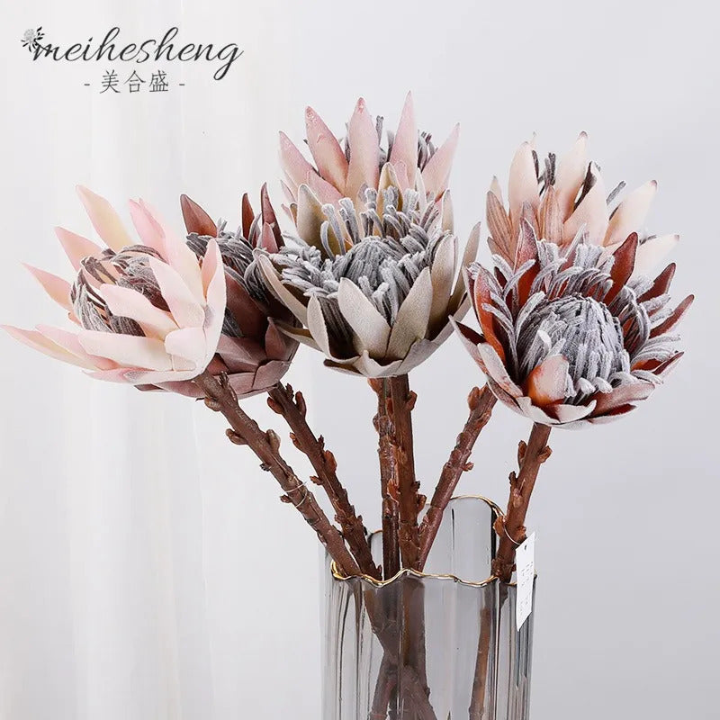 Flocked Protea Artificial Flower Stem | Premium EVA Realistic Home Decor