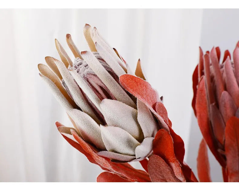 Vintage American Protea 인공 꽃 | Rustic Flocked 스템 홈 데코