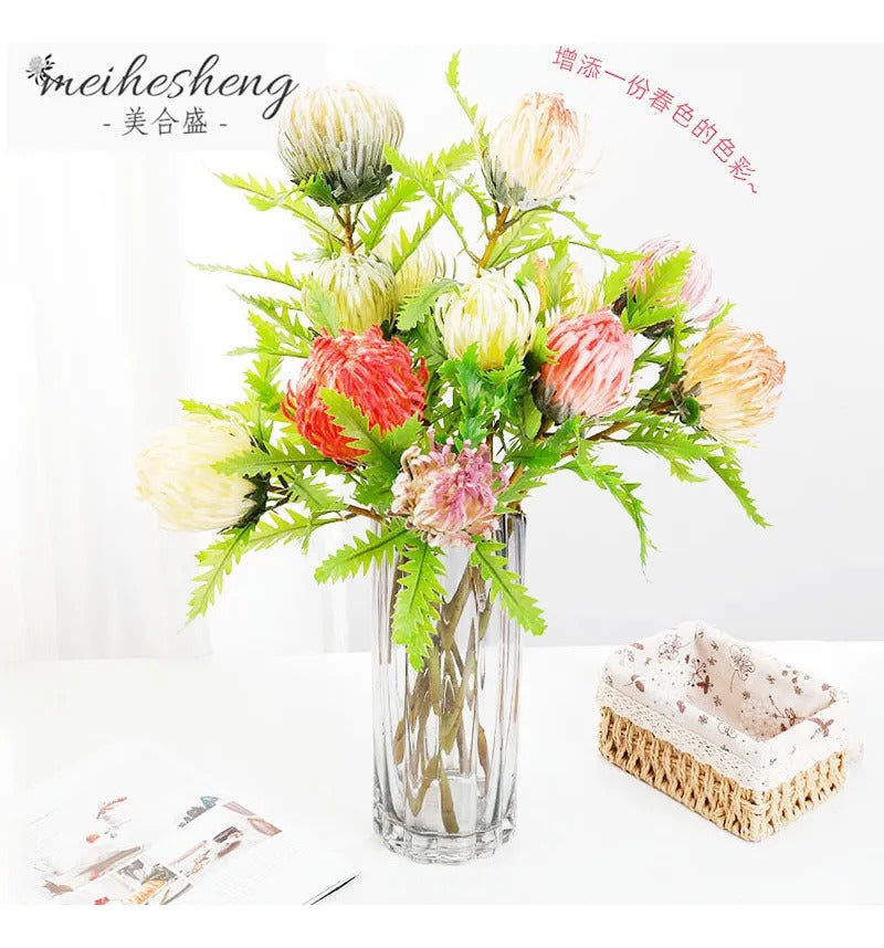 Flocked Protea Artificial Flower Stem | Premium EVA Realistic Home Decor