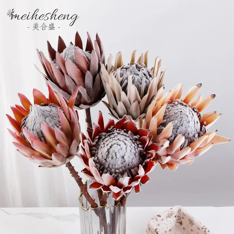 Flocked Protea Artificial Flower Stem | Premium EVA Realistic Home Decor
