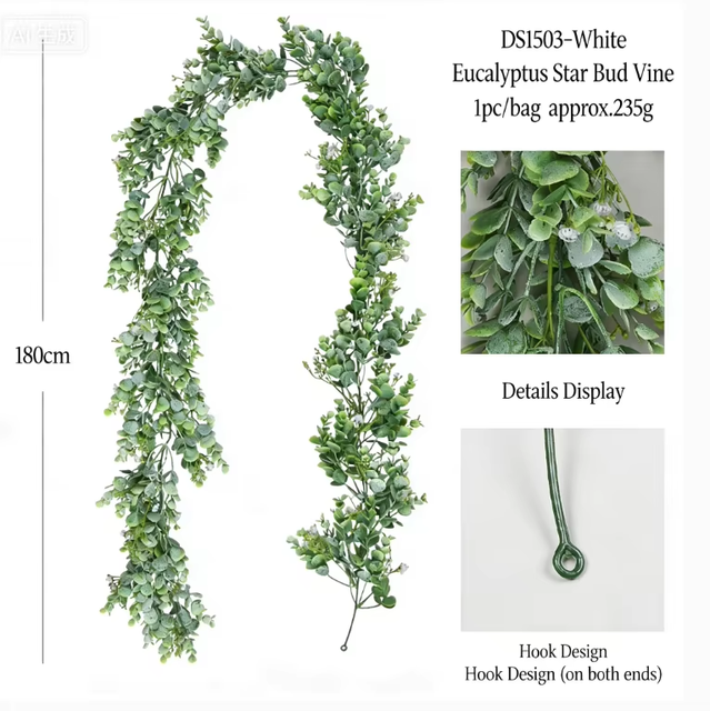 180cm Artificial Eucalyptus Garland Faux Greenery Vine with Hooks