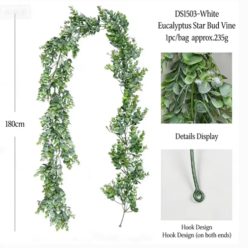 180cm Artificial Eucalyptus Garland Faux Greenery Vine with Hooks