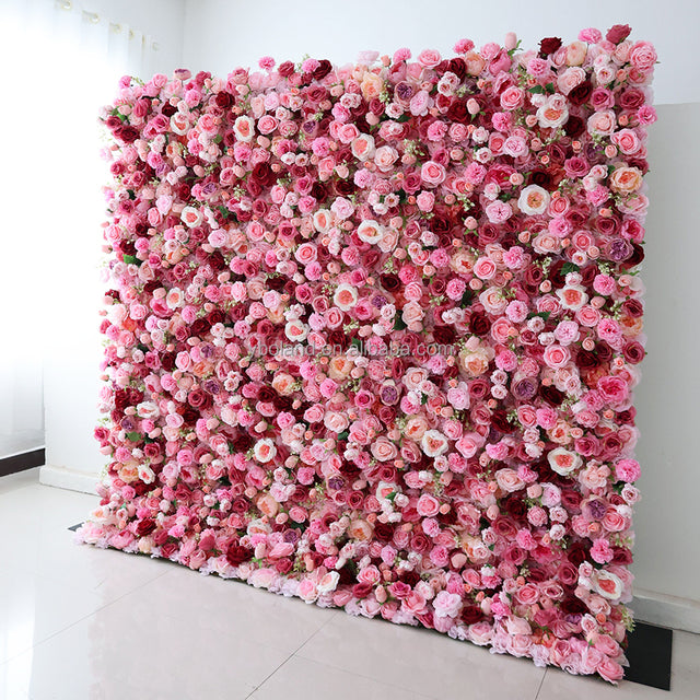 C08 Rose Pink Silk Fabric Floral Wedding Artificial 3D Wall Flower Roll