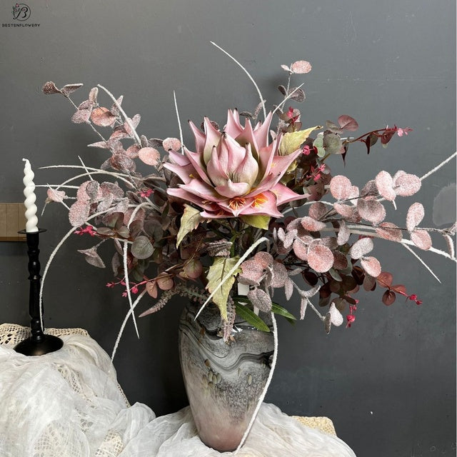 Lotus-Style Flocked King Protea | Premium High-End Artificial Flower