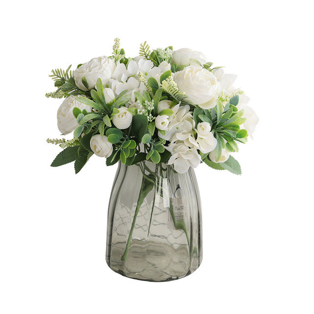 Hot Sale Bridal Bouquet Silk 6 Heads Hydrangea Peony Artificial Flower