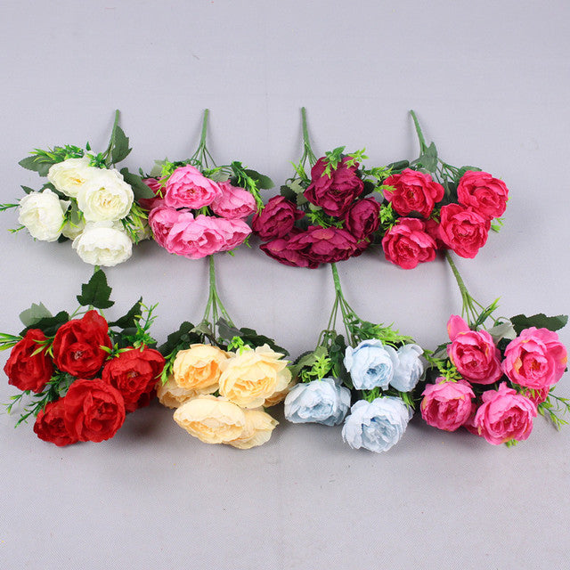 YOPIN-1486 Artificial Burgundy Bridal Bouquets Silk Peony Flowers