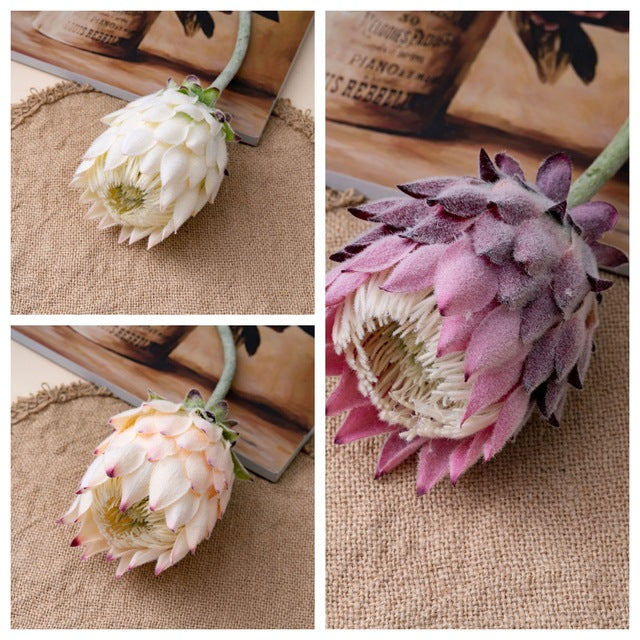 Nordic Thistle Single Stem Flocked Protea | Minimalist Scandinavian Decor