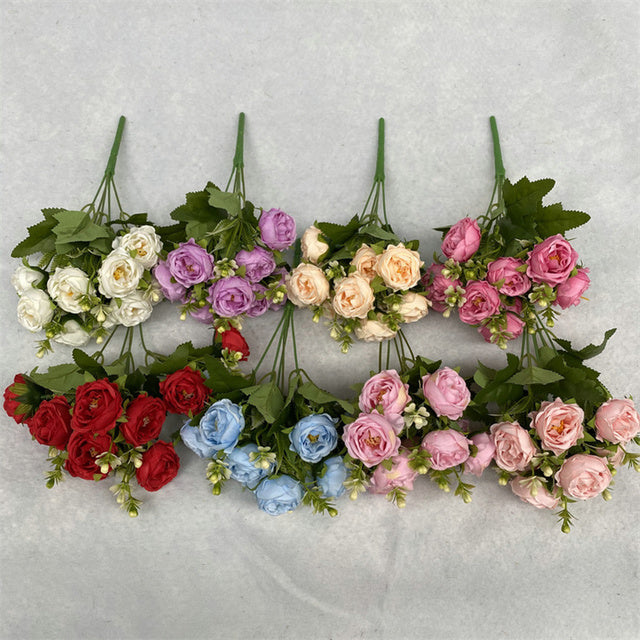 White Rose Silk Artificial Peony Bouquet for Wedding Christmas Decoration