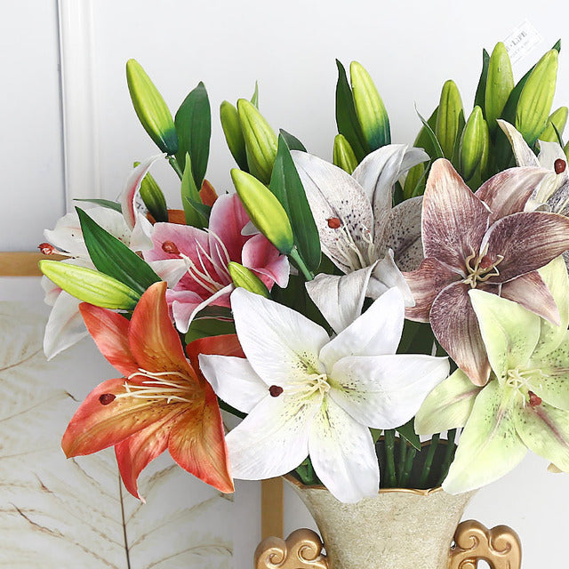 Hot Sale Colorful Long Stem Faux Silk Lilies Artificial Lily Flower