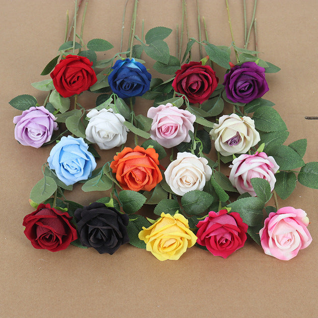 Real Touch Silk Artificial Rose Single Stem Flower for Wedding Bouquet