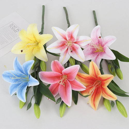 3 Tips Artificial Lily Flower Silk Decorative Bloom for Wedding Home