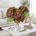 Brown Hydrangea Artificial Flowers 21'' Real Touch Rubber Bronze Boho