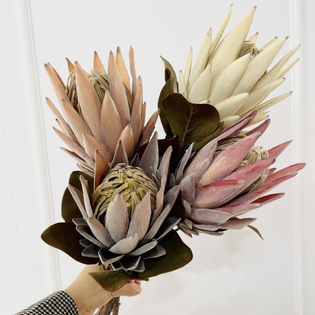 Retro 72cm Large Flocked King Protea | Extra-Long Stem Statement Flower