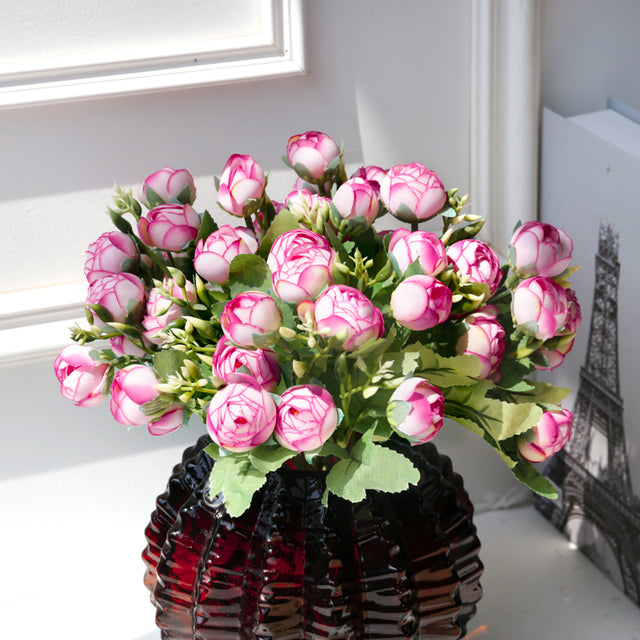LFP010 Artificial Gradient Pink Roses Silk Flowers Realistic Roses Bouquet