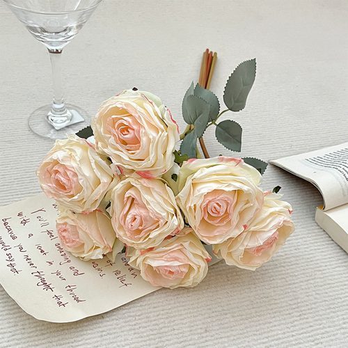 FSARCAN 7-Bloom Antique-Edge Rose Bouquet — Gradient Pink
