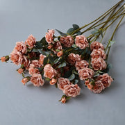 FSARCAN 6-Bloom Pointed-Petal Rose Stem — Light Coffee