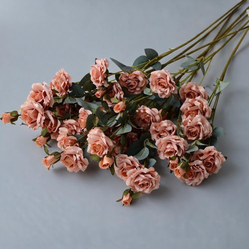 FSARCAN 6-Bloom Pointed-Petal Rose Stem — Light Coffee