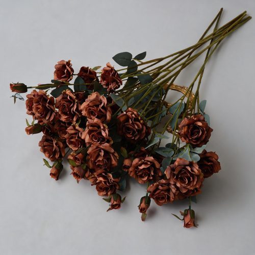 FSARCAN 6-Bloom Pointed-Petal Rose Stem — Dark Coffee