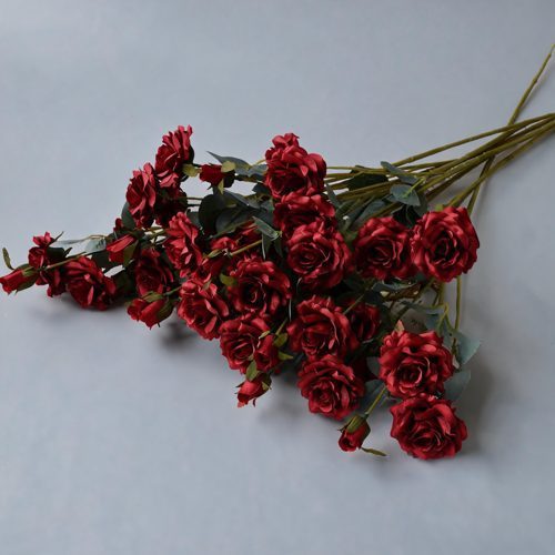 FSARCAN 6-Bloom Pointed-Petal Rose Stem — Burgundy