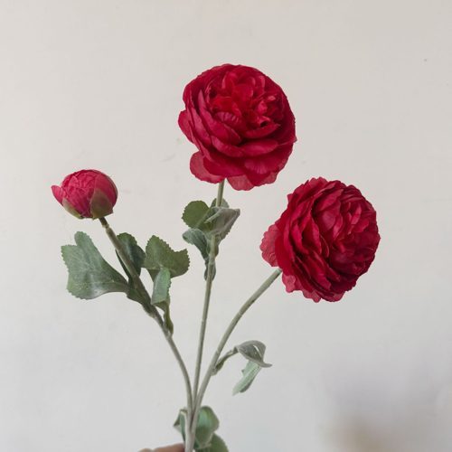 FSARCAN 3-Bloom Flocked Ranunculus — Bright Red