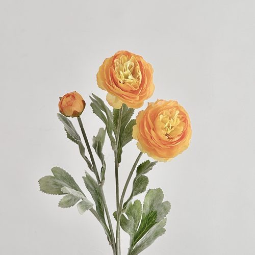 FSARCAN 3-Bloom Flocked Ranunculus — Orange