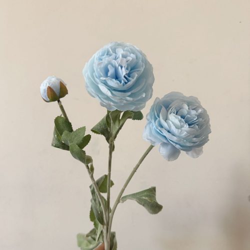 FSARCAN 3-Bloom Flocked Ranunculus — Light Blue