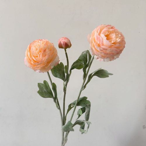 FSARCAN 3-Bloom Flocked Ranunculus — Coral