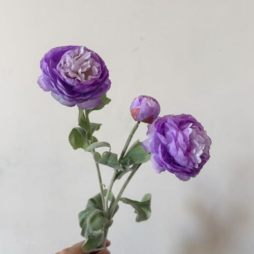 FSARCAN 3-Bloom Flocked Ranunculus — Purple