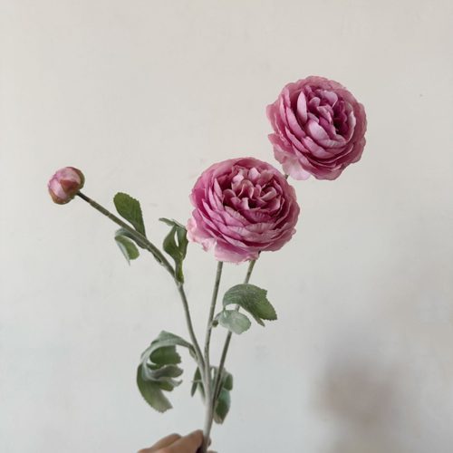 FSARCAN 3-Bloom Flocked Ranunculus — Dusty Rose