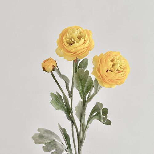 FSARCAN 3-Bloom Flocked Ranunculus — Yellow