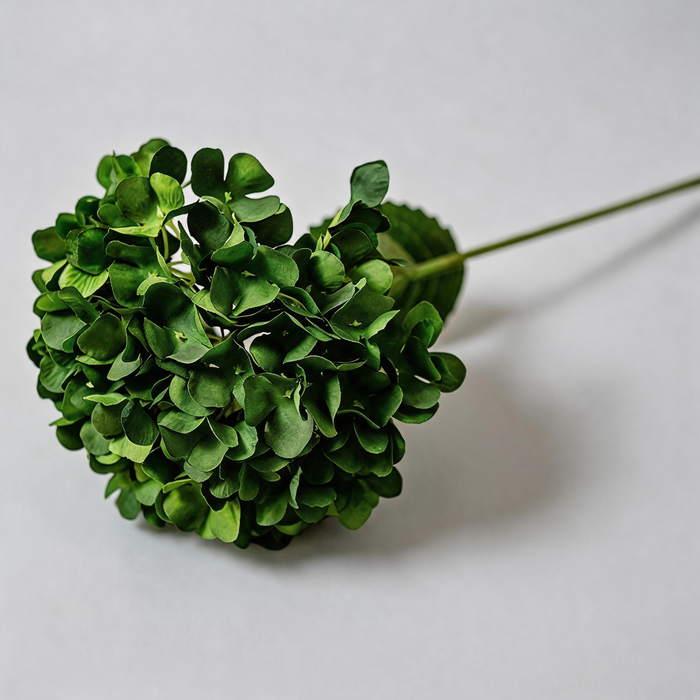 Verde oscuro — Hortensia artificial de tela con hojas — 61 cm