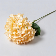Amarillo crema — Hortensia artificial de tela con hojas — 61 cm