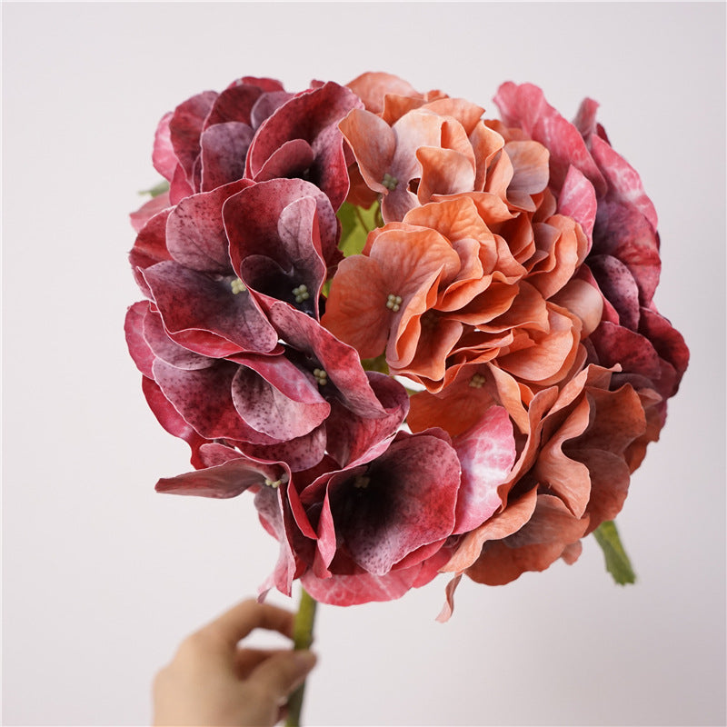 Rojo anaranjado — Hortensia artificial en tonos otoñales — 50 cm