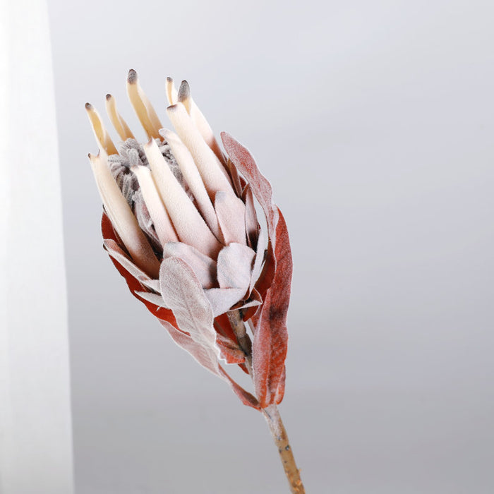 Champán — Protea artificial de estilo vintage con acabado flocado — 53 cm